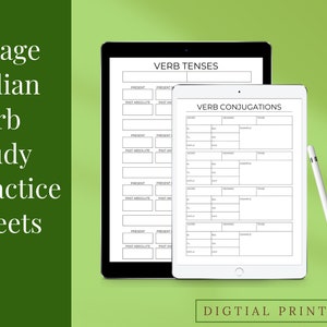 Italian Language Learning Verb Conjugation Study Practice Irregular Imparare l&#39;italiano Grammar Italian Learner Notebook Digital Printable