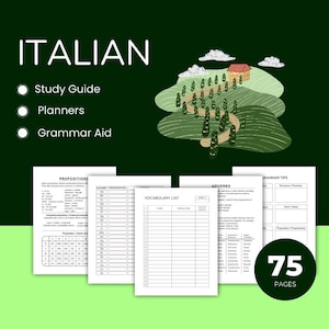Italian Language Study Guide & Planners | Vocabulary, Grammar, Notes Bundle Set for Self-Study | Learn Italian Fast with Study Materials