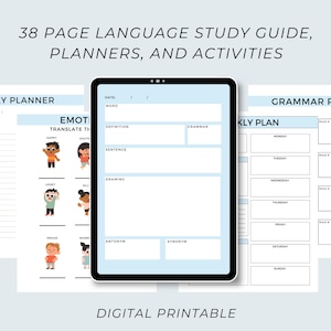 Language Study Guide Notes Planners Activities Language Learning Daily, Weekly Monthly Language Planner 38 Page Printable Digital Vocabulary