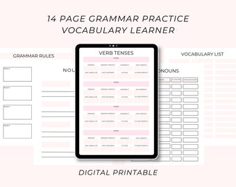 Grammar Practice Verb Practice Language Learning Guide Study Learner Vocabulary Digital Printable Template Notebook Spanish French Italian