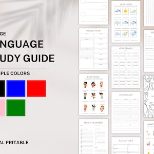 Language Study Guide 50 Page Digital Printable Language Learning Planners Grammar conjugation Practice Vocabulary Activities Polyglot Notes
