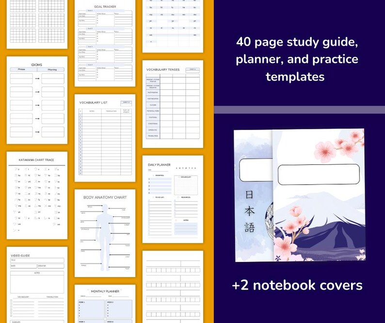 Japanese Study Bundle: Grammar, Flashcards, Planners (80-page) - Etsy