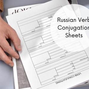 May include: A set of printable Russian verb conjugation worksheets. The worksheets are designed to help learners practice conjugating Russian verbs in different tenses.