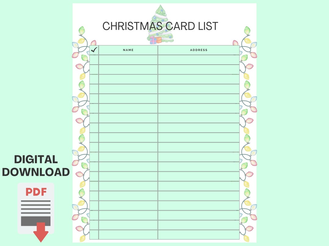Christmas card list printable address list for christmas cards instant