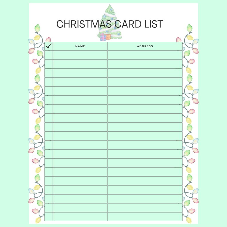 Christmas Card List Printable Address List for Christmas Cards Instant ...