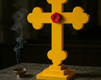 File STL per la stampa 3D di una croce rosa / Modello di altare della Golden Dawn rosacrociana per la stampa 3D / Decorazione rituale occulta da scaricare