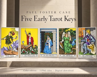 Paul Foster Case Tarot: 5 ingekleurde vroege sleutels, PNG digitale download