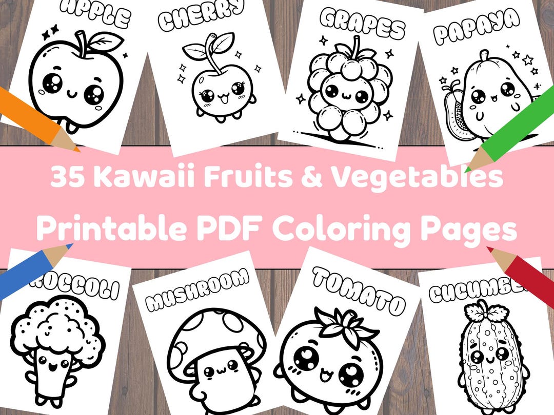 Kawaii Fruits & Vegetables Coloring Pages for Kids and Preschoolers ...