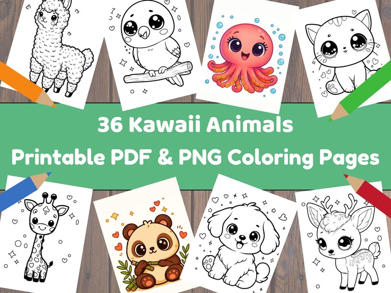 36 Kawaii Animals Coloring Pages – Printable PDF & PNG Bundle for Kids ...