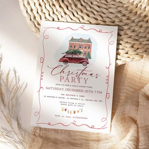 Christmas Party Invitation, Merry and Bright Classic Christmas Invitation, Editable Christmas Party Invitation, Car and Home illustrations