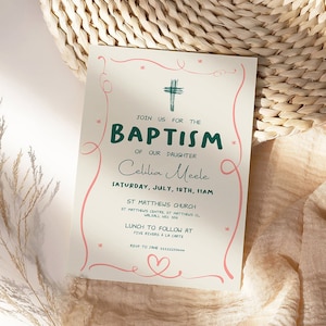 Minimalist Baptism Invitation Hand Drawn Colorful Template, Christening Invitation in Scribble Illustrations Handwritten, Bautizo Invitation