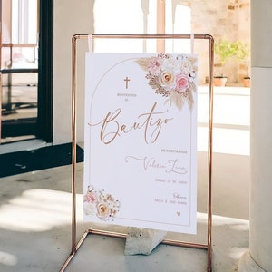 Signo de bienvenida de Bautizo, cartel de bienvenida de Boho Floral Bautizo, signo de bienvenida de bautismo editable, cartel de bienvenida de bautismo, signo de bienvenida de bautizo