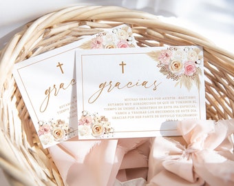 Bautizo Gracias Card, Boho Bautizo Gracias Card, Baptism Thank You Card, Bautizo Gracias Tarjeta de Mensaje, Girls Baptism Thank You Card