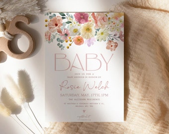 Girls Baby in Bloom Shower Invitation,Girls Baby Shower Invitation, Editable Pink Baby Shower Invitation, Pink Floral Baby Shower Invite