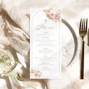 Carte de menu Bautizo, carte de menu Boho, carte de menu Floral Bautizo, carte de menu baptême, carte de menu baptême, carte de menu baptême Boho, menu modifiable