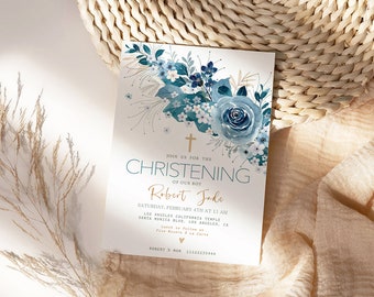 Boho Christening Invite, Girl Floral Baptism Invitation Printable Perfect for A special Editable Announcement Your Baby Girl Christening Boy