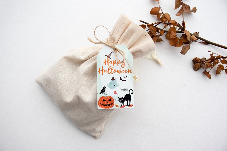 Editable Halloween Tags, Happy Halloween Favor Tag for Gift Box, Personalized Printable Happy Halloween Template image 2