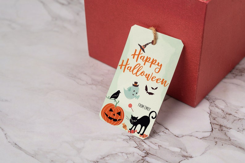 Editable Halloween Tags, Happy Halloween Favor Tag for Gift Box, Personalized Printable Happy Halloween Template image 7