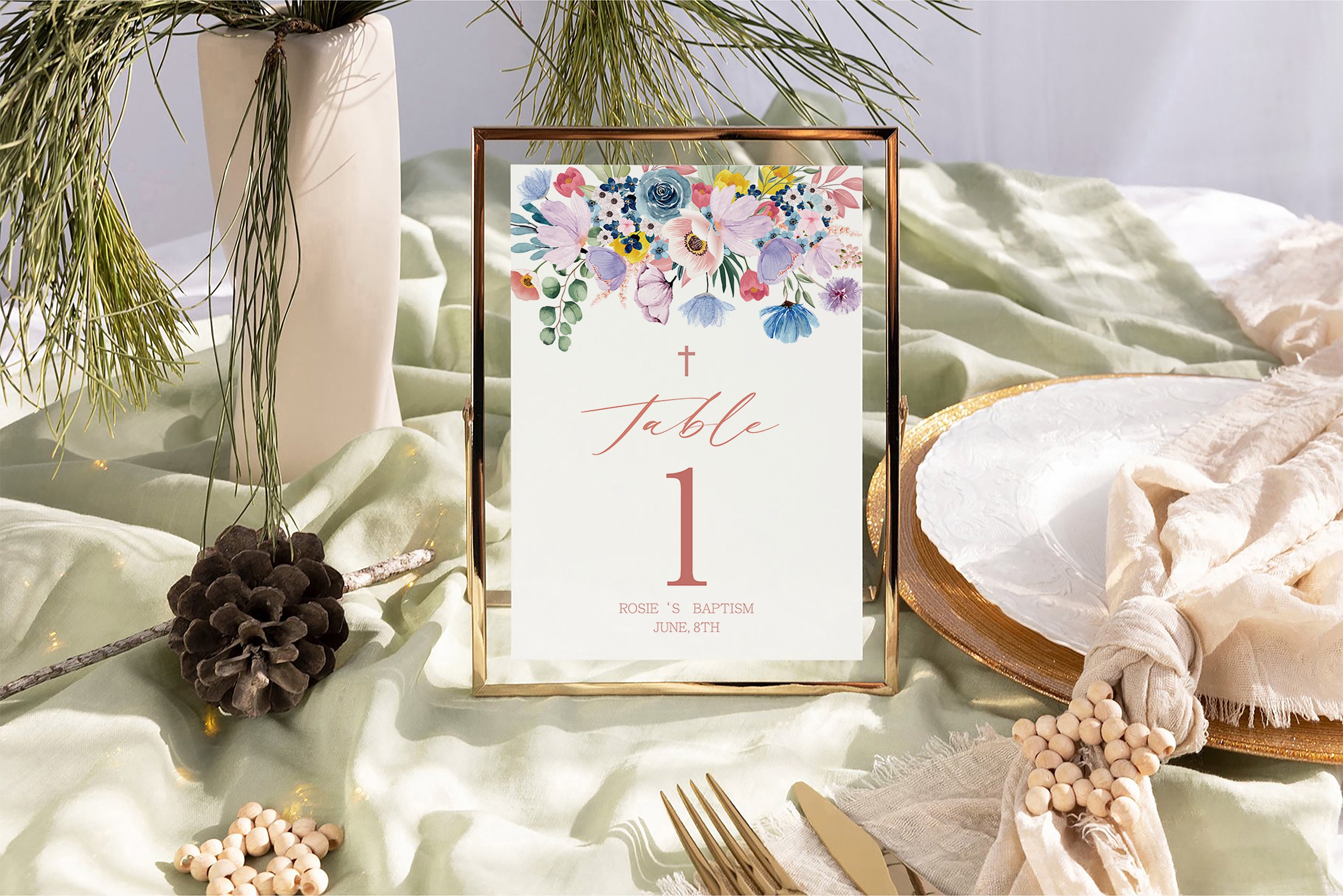 Baptism Table Baptism Table Numbers, Printable Baptism Place Card, Editable ...