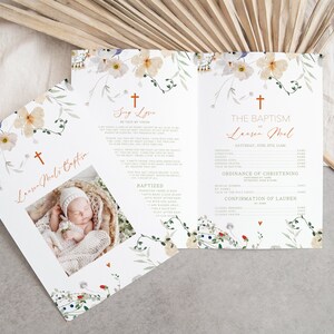 Baptism Programs, Baptism Program Card, Girls Christening Program Template, Editable Floral Baptism Card, Printable Pink Event Program