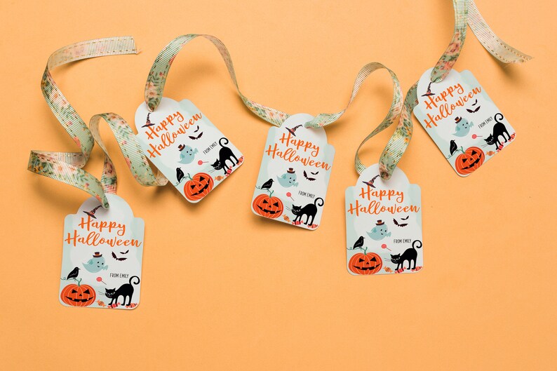 Editable Halloween Tags, Happy Halloween Favor Tag for Gift Box, Personalized Printable Happy Halloween Template image 6