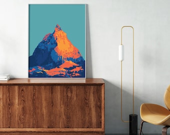 Abstract Wall Art Printable of Matterhorn Mountains, Digital Art Download, Iconic Mountains Large Printable , Switzerland Mountains Poster
