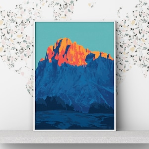 Abstract Wall Art Printable of Dolomites Mountains, Digital Art Download, Iconic Alps Mountains,  Dolomite Alp Mountains Sunset Poster