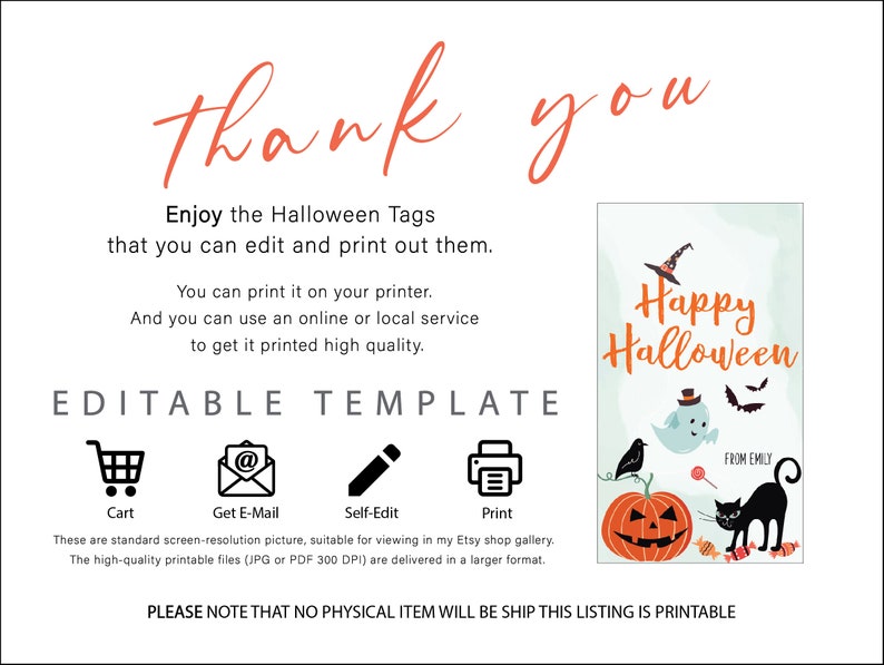 Editable Halloween Tags, Happy Halloween Favor Tag for Gift Box, Personalized Printable Happy Halloween Template image 8