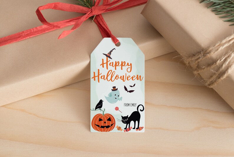 Editable Halloween Tags, Happy Halloween Favor Tag for Gift Box, Personalized Printable Happy Halloween Template image 1