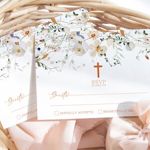 Bautizo Rsvp, Carta RSVP battesimo LDS, Carta RSVP battesimo, Carta Rsvp battesimo rosa per ragazze, Carta Rsvp modificabile battesimo floreale Rsvp Wildflower