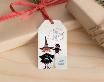Editable Halloween Gift Tags, Trick or Treat Halloween Favor Tag for Gift Box, Personalized Printable Trick or Treat Halloween Template