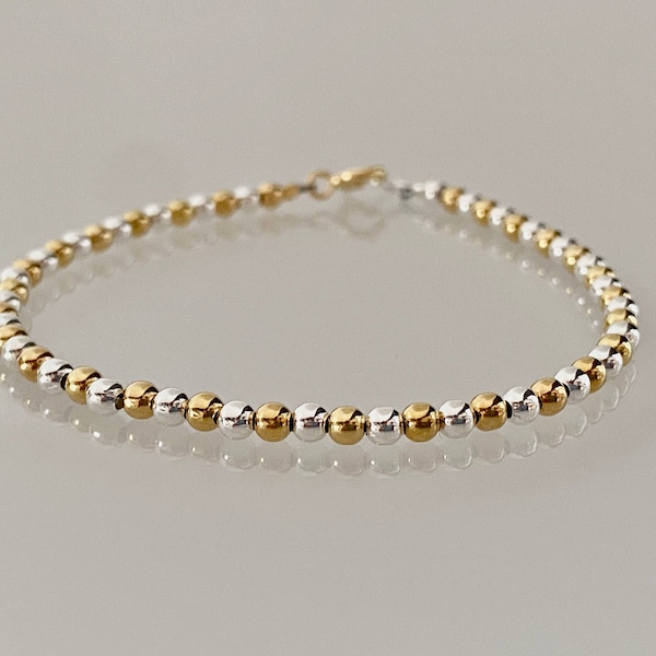 Silver and gold bead bracelet, 925 silver beads and gold plated beads, fine bracelet, gift for her, gold and silver