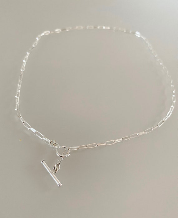 Collier en argent 925 mailles trombone et fermoir en T, collier en argent 925, mailles trombone, fermoir en T, collier chic, cadeau pour ell
