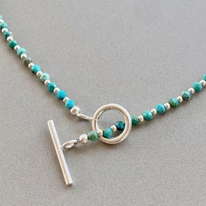 Turquoise and silver necklace, turquoise and 925 silver bead necklace, D clasp, 925 silver clasp, fine necklace