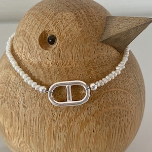 Bracelet in freshwater pearls and marine mesh in silver, marine mesh in silver 925, white pearl bracelet, gift for her.