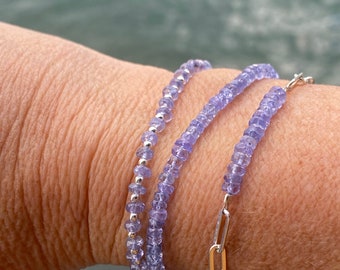 Tanzanite and silver bracelet, silver chain 925 trombone mesh, natural tanzanite, silver trombone mesh bracelet, gift for her