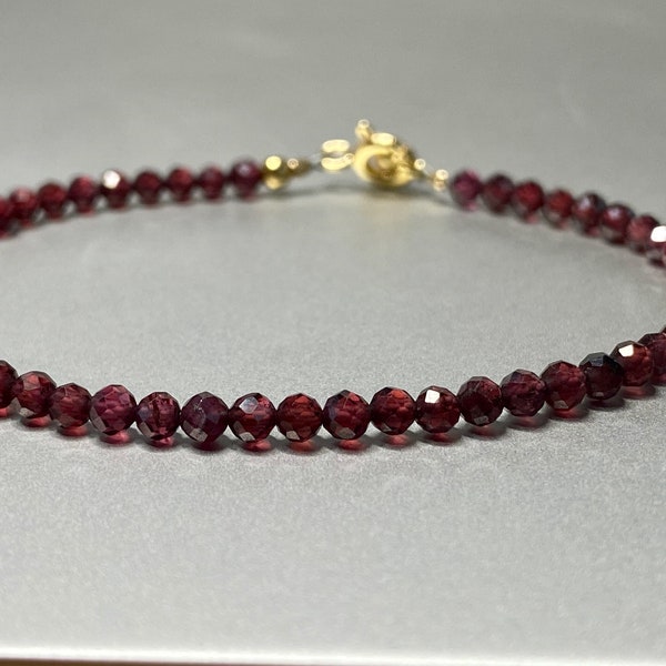 Garnet beaded bracelet, natural garnet, gold plated beads, thin, colorful bracelet, gift for her