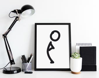 Lustige Strichmännchen-Wandkunst, druckbare Wandkunst, schwarze und weiße Wandkunst, trendige Wandkunst, Digitaldruck