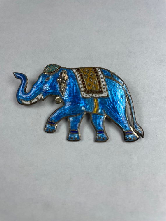 Vintage 'SIAM' Sterling Silver Elephant Blue Ename