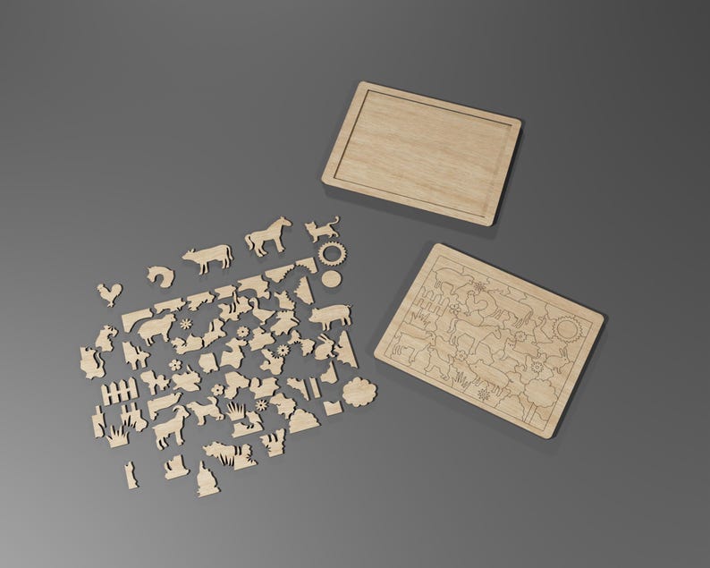 Puzzle Farm Animals Laser SVG / Laser Cut Files, SVG, CDR / Kids Wooden ...