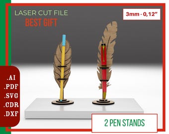 Pennställ, penselhållare SVG / Pennhållare Laserskurna filer / Pennhållare i trä CNC-fil / Skrivbordspennställ Vektorfiler DXF / Glowforge