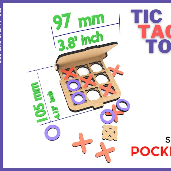 Tic Tac Toe SVG Taschenspiel / Brettspiel, Outdoor-Spiele Laser cut Dateien / Mini Brettspiel Cnc-Schnittdateien / Holztaschenspiel dxf Datei