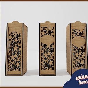 Wine box with Sliding Lid Laser cut files / Stars box for wine bottle SVG / Wooden Box For Wine CNC file / Glowforge cut, X-MAS pattern