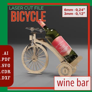 Lasergesneden bestanden wijn- en glazenrekfiets voor housewarmingcadeau / Glowforge-snijbestanden / wijnrek CNC-bestanden / SVG-laserbestand, cnc-snijden