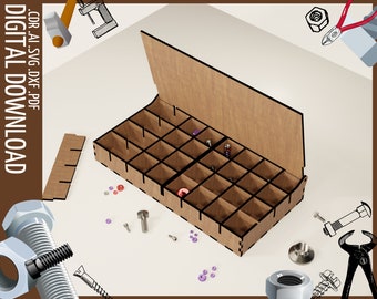 modular organiser box with a lid for small items svg / workshop box dxf / storage box for needlework materials / Box storage Glowforge file