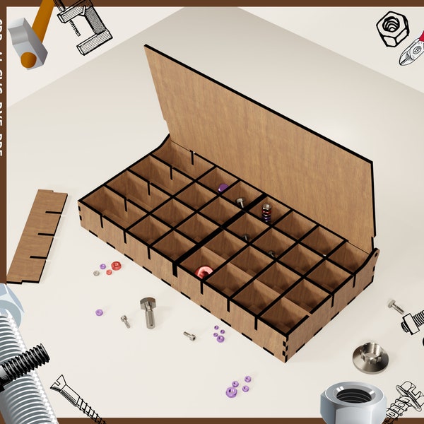 modular organiser box with a lid for small items svg / workshop box dxf / storage box for needlework materials / Box storage Glowforge file