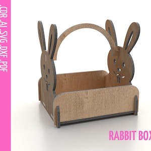 Rabbit Basket with handle Laser Cut Files / Wooden candy basket Cnc Vector Files / Basket for Easter Glowforge / Candy box SVG