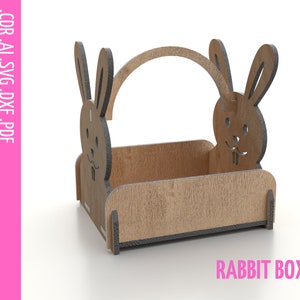 Kaninchen Korb mit Griff Laser Cut Dateien / Holz Konfektkorb Cnc Vektor Dateien / Korb für Ostern Glowforge / Candy Box SVG