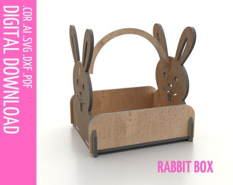 Rabbit Basket with handle Laser Cut Files / Wooden candy basket Cnc Vector Files / Basket for Easter Glowforge / Candy box SVG