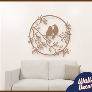 Uccello naturale sull’albero della decorazione della parete dell’albero, file di taglio laser in formato svg, perfetti per Glowforge, file CNC per legno, file laser SVG, arte della parete uccello DXF